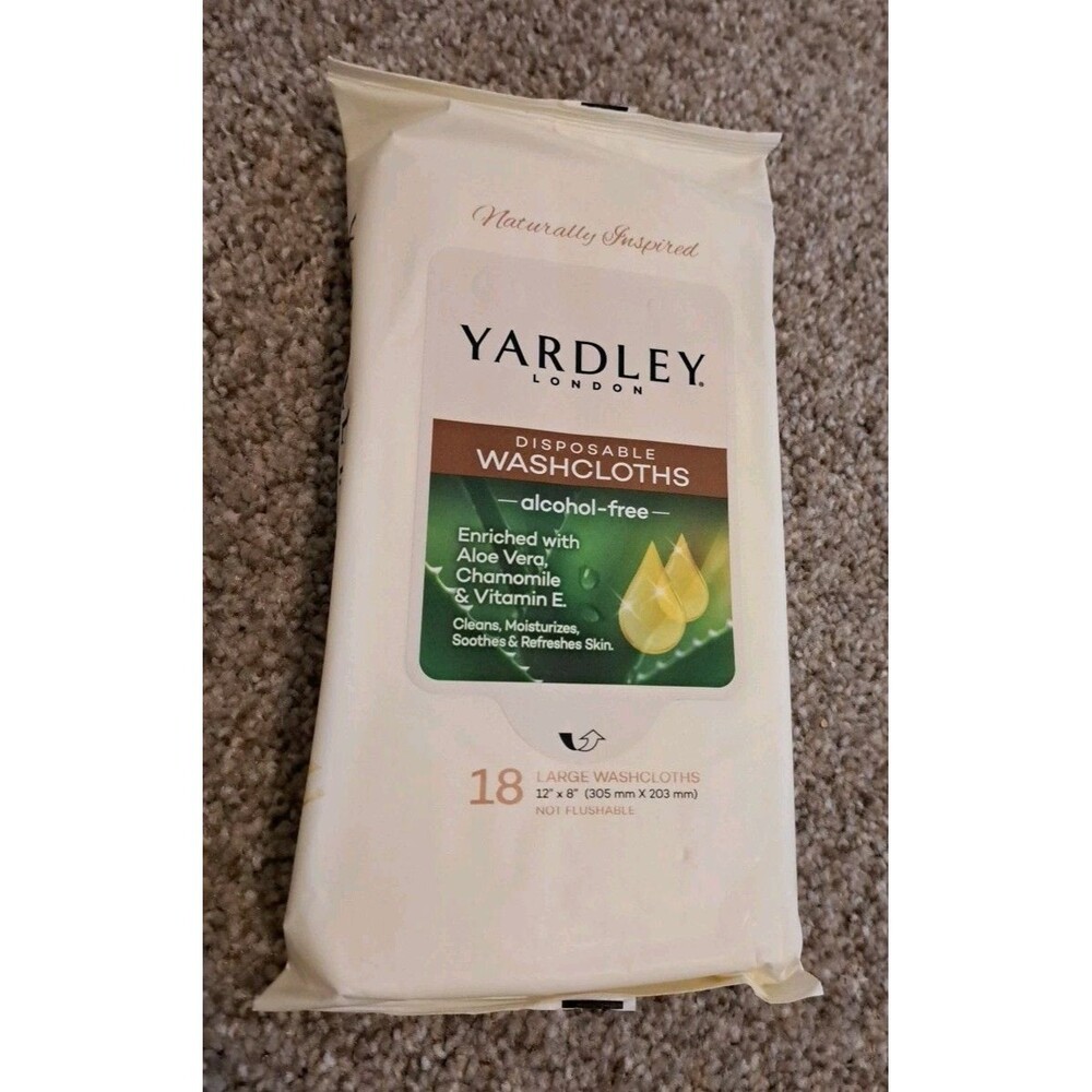 Yardley London Large Disposable Washcloths 18 Count 12" X 8" Alcohol Free